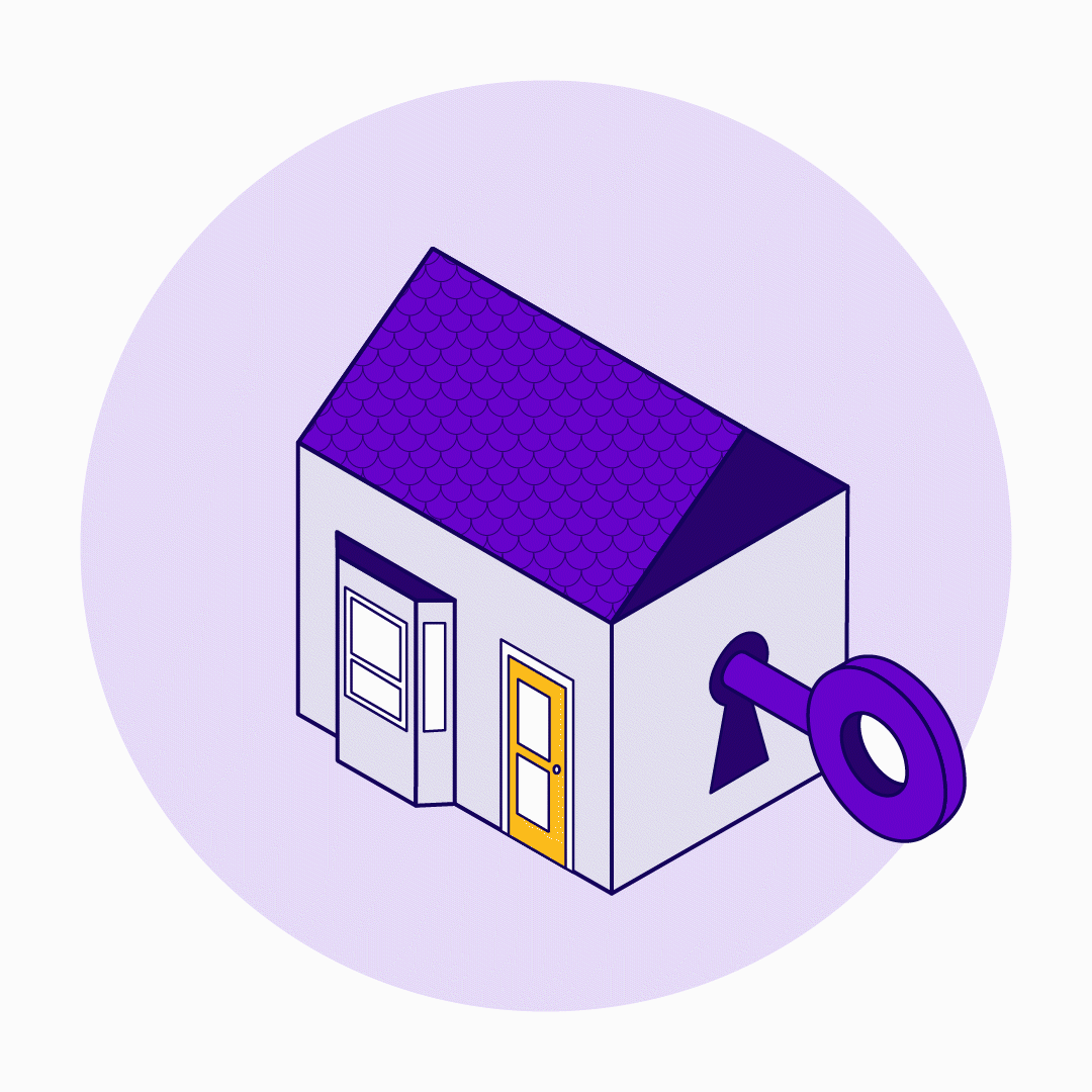 Illustration of a turning key in a house